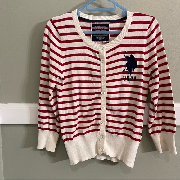U.S. Polo Assn. Sweaters - US Polo Assn- Vintage Red and White Striped Cardigan. Size Medium.